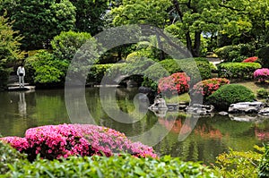 Kyu Yasuda Teien Gardens with beautiful landscaping in Tokyo. photo
