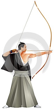 Kyudo, Japanese martial art of archery master realistic vector illustration