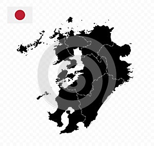 Kyushu Map. Map of Japan prefecture. Black color