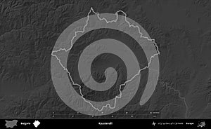 Kyustendil outlined, Bulgaria. Grayscale