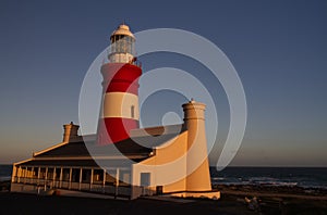 L Agulhas Ligthouse at the most southern point in Africa, during sunset