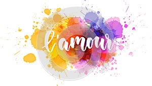 L'amour lettering on watercolor paint splash photo