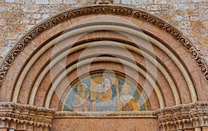 L'Aquila, Abruzzo, Basilica of Santa Maria di Collemaggio, a religious symbol of the city, dating back to 1288