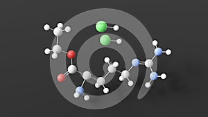 l-arginine ethyl ester dihydrochloride molecular structure, derivative of l-arginine, ball and stick 3d model, structural chemical