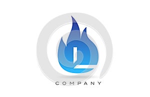 L blue fire flames alphabet letter logo design. Creative icon template for company and business