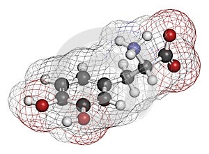 L-DOPA levodopa Parkinson`s disease drug molecule.