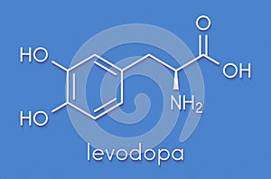 L-DOPA levodopa Parkinson`s disease drug molecule. Skeletal formula.