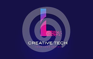 L Initial Letter Logo Design with Digital Pixels in Blue Purple