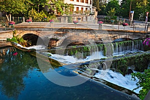 L'Isle-sur-la-Sorgue, Vaucluse, Avignon, France: landscape of the ancient town surrounded of the water canals