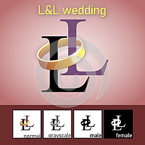 L and L Letter With Wedding Ring Logo. - Vector