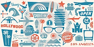 L.A. Landmarks and Icons, Retro Los Angeles Illustration, Iconic Architecture of the 60s Mid-Century Design, Googie Style