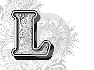 L logo. hand drawn alphabetical doodles in zentangle stylized