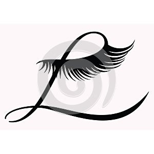 L logo monogram, closed eye with long lashes