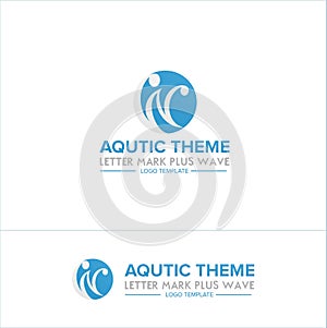 L and n letter mark plus wave-aquatic theme-Logo Template