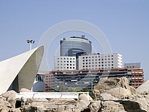 L`Oceanografic building with reflections in water surroundings