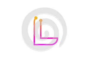 L pink alphabet letter icon logo design with dot. Creative template for company and business with line