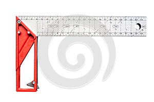 L square or L shaped squares, measuring hand tools for marking and referencing a 90Â° angle isolated on white background