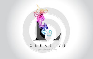 L Vibrant Creative Leter Logo Design with Colorful Smoke Ink Flo