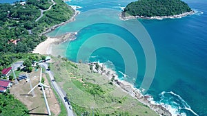 L view from mountain on pha hin dam to see nai harn beach and promtep cape