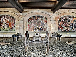 L'ancien Arsenal in Geneva old town with its canons and beautiful mosaics. photo