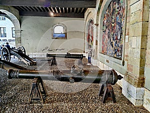 L'ancien Arsenal in Geneva old town with its canons and beautiful mosaics. photo