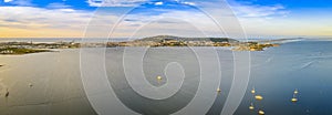 Aerial view of the Etang de Thau and SÃÂ¨te from Balaruc les Bains in Occitanie, France photo