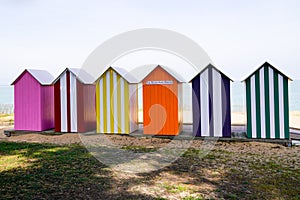 La Bree-les-Bains village bathing wooden cabin colors houses changing room on sand beach france