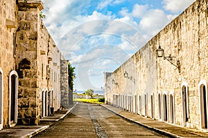 La Cabana inner yard fortress walls with blue sky and clouds, Ha