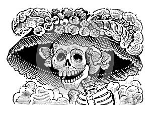 La Calavera Catrina Illustration restored