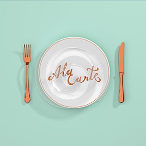 A la carte Quote Typographical Background with fork and knife 3D rendering 3D illustration