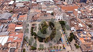 La Ceja, Antioquia - Colombia. March 9, 2024. Aerial view with drone of the Antioquia capital of flowers