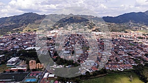 La Ceja, Antioquia - Colombia. March 9, 2024. Aerial view with drone of the municipality, located in the east of the department photo