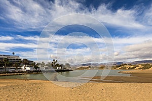 La Charca, bird observation place in the Maspalomas Dunes Nature Reserve in Maspalomas in Gran Canaria, Spain photo