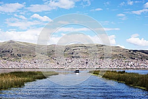 La ciudad de Puno View from the Cruise Boat of Lake Titicaca, Puno, photo