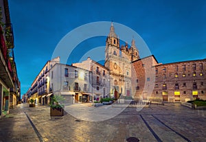 La Clerecia church at dusk in Salamanca, Spain photo