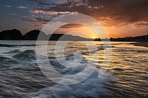 La Concha beach at sunrise in San Sebastia, Donosti