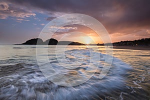 La Concha beach at sunrise in San Sebastia, Donosti