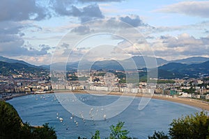 La Concha coastal street at sunset in San Sebastian, Donosti, Basque country photo