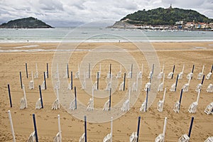 La Concha sand beach view in Donosti, Euskadi. Spain photo