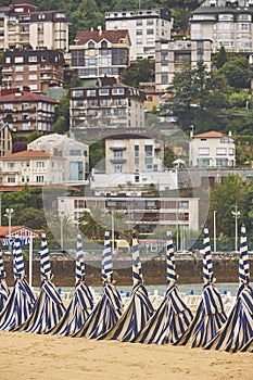 La Concha sand beach view and Igueldo mount, Euskadi photo