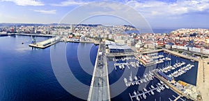 La Coruna. Aerial view in harbor Area . Galicia,Spain. Drone Photo