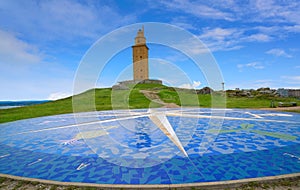 La Coruna compass mosaic Hercules tower Galicia