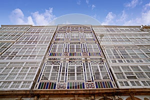 La Coruna facades near Port in Galicia Spain photo