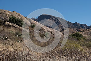 La Cueva Rocks and Organ Mountain close up in New Mexico.