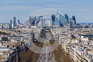 La Defense business area, La Grande Armee avenue.