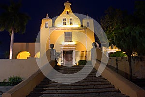 La Ermita Church at Night in Merida, Mexico photo