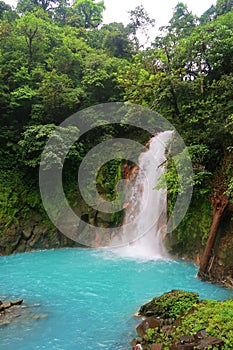 La Fortuna, Costa Rica, Majestic blue waterfall Rio Celeste in Rio Celeste national park