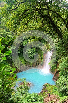 La Fortuna, Costa Rica, Majestic blue waterfall Rio Celeste in Rio Celeste national park