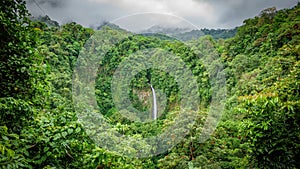 La Fortuna de San Carlos waterfall top view in Costa Rica