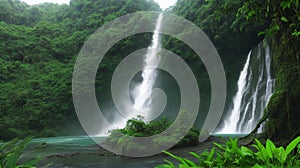 La Fortuna waterfall surrounded by lush green jungle plants